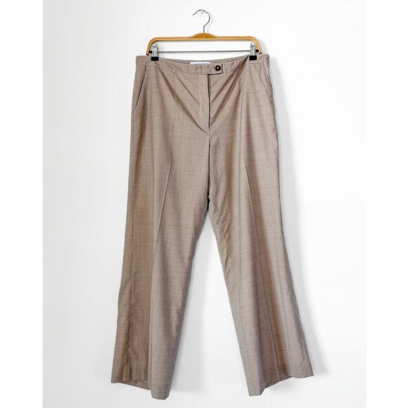 Carolina Herrera Pants - Carolina Herrera Brown Gray Virgin Wool Silk Woven Wide Leg Trouser Pants 14